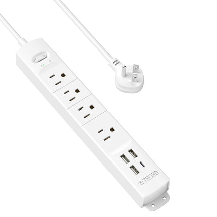 TROND Surge Protector Power Strip with USB, Ultra Thin Flat Plug 3ft Extension Cord 1625W, 3 USB A & 1 Type C, 4 AC Outlets 1440J Surge Protection ETL Listed, Wall Mount for Home Office Dorm, White