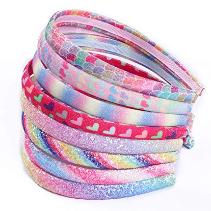 Rainbow Headbands 8 Pcs Sweet Hairband Children Head Bands For Girls Sequin Printed Heart Mermaid Headband Kids Hair Piece