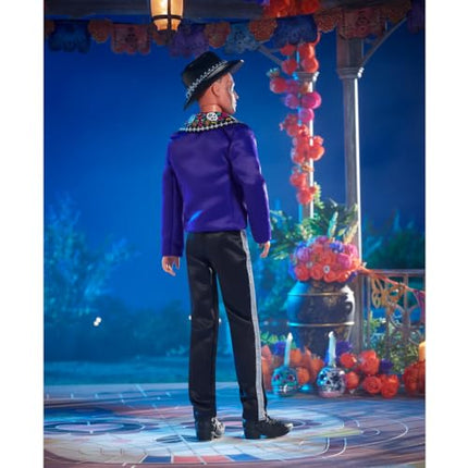 Barbie Signature Ken Doll, 2023 Dia de Muertos Collectible with Blue Jacket, Black Hat & Doll Stand