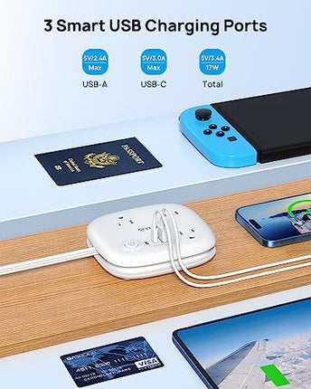 buy TROND Travel Power Strip with USB Ports, 2.6ft Wrapped Around Short Extension Cord Flat Wall Plug, Multi Plug Wall Outlet Extender for Cruise Ship Dorm Room Essentials in India