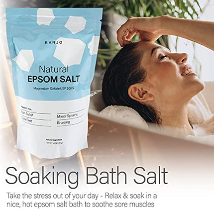 FSA HSA Eligible Kanjo Natural Epsom Salt - 100% Pure Magnesium Sulfate USP Bath Salt - Soak for Muscle Pain, Foot Pain, & Joint Pain Relief - Unscented - 16oz Bag