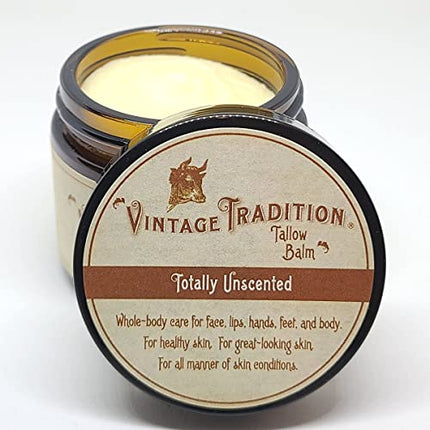 Vintage Tradition Beef Tallow Balm for Skin Care – Unscented, All Purpose Balm for Sensitive Skin Heals and Hydrates with Olive Oil + Tallow from Grass-Fed Cows – Beef Tallow for Skin, 2 fl. oz.