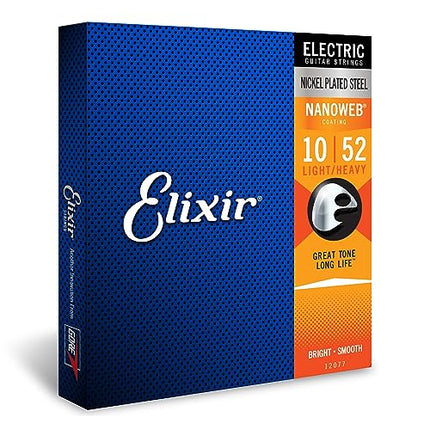 Elixir Strings - Nickel Plated Steel Electric Guitar Strings with NANOWEB Coating - Elixir Electric Guitar Strings - Light/Heavy (.010-.052)