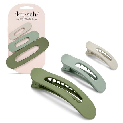 Kitsch 3pc (Eucalyptus) Flat Hair Clips for Women - Recycled Lay Flat Claw Clips for Thick Hair | Flat Hair Claw Clips | Matte Hair Clips for Styling | Flat Clips for Hair & Hair Accessories for Girls