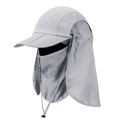 Cristgee Foldable Sun Cap, Fishing Hats, UPF 50+ Protection Caps with Face Mask Neck Flap Light Gray