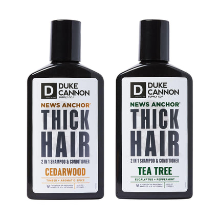 Duke Cannon Supply Co. News Anchor 2-in-1 Hair Wash Cedarwood, Tea Tree Formula Variety-Pack - Paraben Free, Protein for Strength, Superior Hydration, No Harsh Sulfates, 10 oz (Variety 2 Pack)