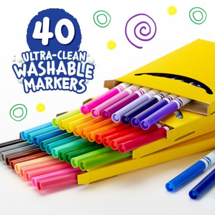 Crayola Ultra Clean Fine Line Washable Markers (40ct), Colored Markers for Kids, Coloring Book Markers, Easter Stocking Stuffers