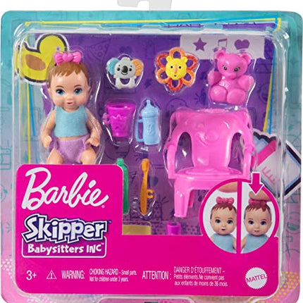 Barbie Skipper Babysitters Inc Baby Small Doll & Accessories, First Tooth Playset with Appearing & Disappearing Tooth
