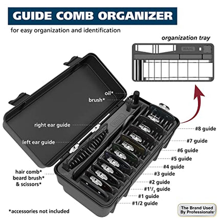 Wahl Genuine Secure-Snap™ Guide Comb Set with Colored Metal Clips and Guard Organization Caddy, 12 Full Size Attachment Guards from 1/16” to 1” for Increased Cutting Performance Grey - 3291-300