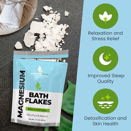 Magnesium Flakes by Essentially Based - 24 oz Ultra Pure Magnesium Chloride in Resealable Pack - Alternative to Epsom Bath Salts - Use for Magnesium Bath Soak or Foot Soak