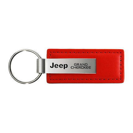 Au-Tomotive Gold, INC. Officially Licensed Red Leather Key Fob for Jeep Grand Cherokee