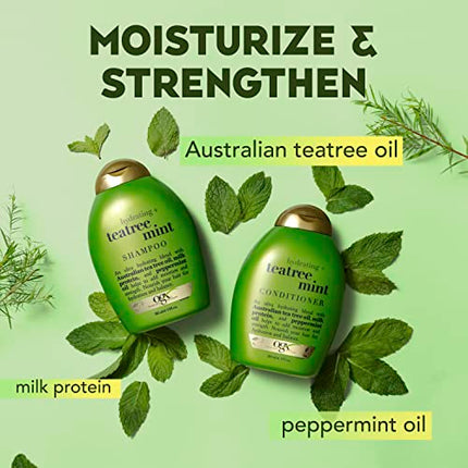 OGX Hydrating + Tea Tree Mint Shampoo, Nourishing & Invigorating Scalp Shampoo with Tea Tree & Peppermint Oil & Milk Proteins, Paraben-Free, Sulfate-Free Surfactants, 25.4 fl oz