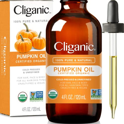 Cliganic Organic Pumpkin Seed Oil, 100% Pure - For Face & Hair | Natural Cold Pressed Unrefined