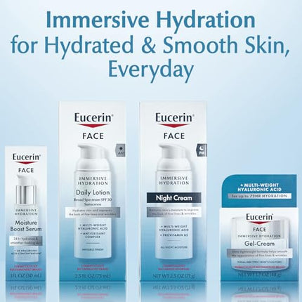 Eucerin Face Immersive Hydration Daily Face Lotion Broad Spectrum SPF 30 Sunscreen, Daily Moisturizer with Hyaluronic Acid Smooths Fine Lines and Wrinkles, 2.5 Fl Oz Bottle