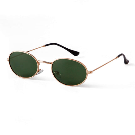 GIFIORE Oval Sunglasses Vintage Retro 90s Sunglasses Trendy Designer Glasses for Women Men (Gold Frame Green Lens)