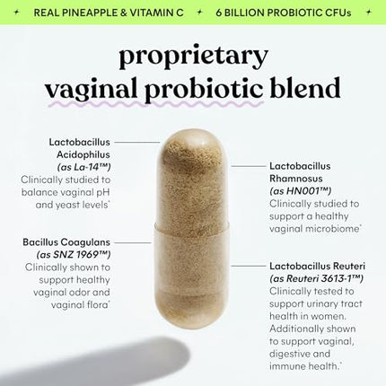 Lemme Purr Vaginal Probiotics for Women - Promotes pH Balance, Healthy Vaginal Odor & Urinary Tract Health w/Lactobacillus Blend, Clinically Tested Strains, Pineapple & Vitamin C - 60 Veggie Capsules