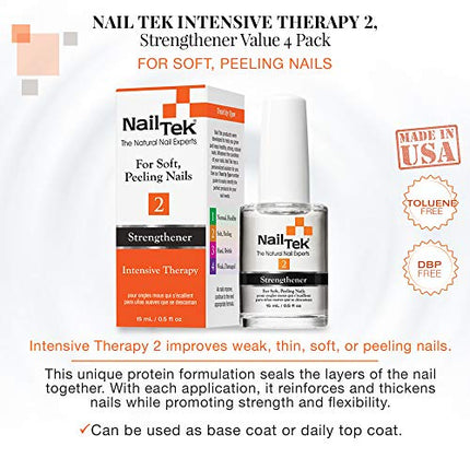 Nail Tek Intensive Therapy 2- For Weak, Thin, Soft, Peeling Nails, with Protein Formula, Reinforces, Thickens Nails, Promotes Strength and Flexibility, 0.5 Ounce - 1 Pack