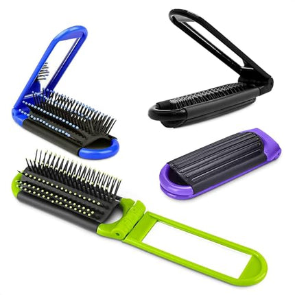 Buy Pack of 4 Portable Folding Hair Brush with Mirror Compact Pocket Hair Compact Anti-static Hair Comb in India
