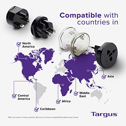 Targus Universal Power Travel Adapter, Black – International Plug Adapter for Europe, UK, AUS, and More, Safely Power Your Devices Around the World (APK01US1)