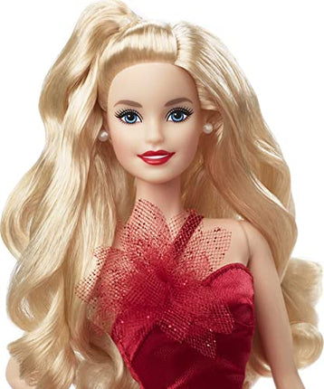Barbie Signature 2022 Holiday Doll (Blonde Wavy Hair) with Doll Stand, Collectible Gift for Kids Ages 6 Years Old and Up