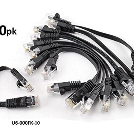 CablesOnline, 10-Pack 6-inch CAT6 Network UTP Ethernet RJ45 Flat-Design Patch Black Cable, (U6-000FK-10)