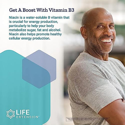 Life Extension Vitamin B3 Niacin 500 mg – Niacin (Vitamin B3), Supports Heart Health, Promotes cellular energy production – Gluten-Free, Non-GMO – 100 Capsules