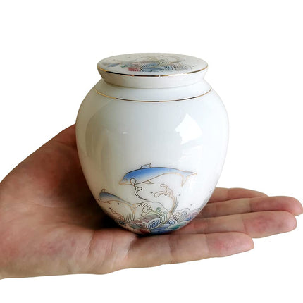 Ocean Dolphin Urns for Human Ashes - Small Keepsake Cremation Urn Fishing Ceramic Urns for Sharing Adult Ashes Dog Cat Ash Holders - Miniature Pets Memorial Fisherman Funeral Urn