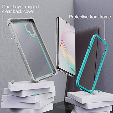 KSELF Hybrid Dual-Layer Full-Body Case for Galaxy Note 10 Plus 5G 6.8" with Screen Protector (Gray Light Blue)