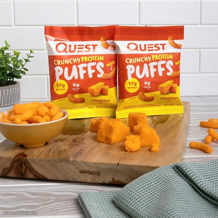 Buy Quest Nutrition Crunchy Protein Puffs, Cheddar, 17g Protein, 4g Carbs, Gluten Free, Baked, 10 Count in India