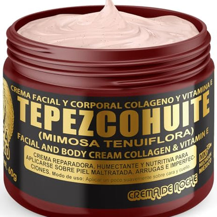 PAPA INDIO Tepezcohuite Night Skincare Cream Facial Collagen & Mimosa Tenumora Extract - Rejuvenation & Elasticity for Radiant, Youthful Glow - Hypoallergenic - Made in Mexico - 60 Grams
