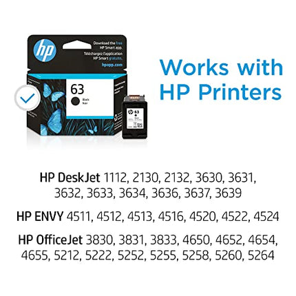 Buy HP 63 Black Ink Cartridge | Works with HP DeskJet 1112, 2130, 3630 Series; HP ENVY 4510, 4520 Se in India