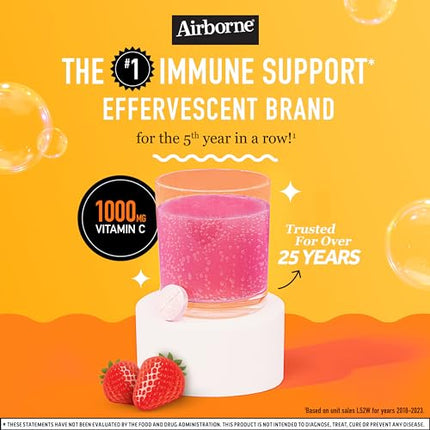 Airborne 1000mg Vitamin C with Zinc, SUGAR FREE Effervescent Tablets, Immune Support Supplement with Powerful Antioxidants Vitamins A C & E - 30 Fizzy Drink Tablets, Very Berry Flavor