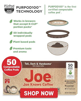 Buy Joe Knows Coffee, Tall Dark and Handsome, Single Serve Coffee Pods, Rich, Bold Roast, 50 Count, in India.