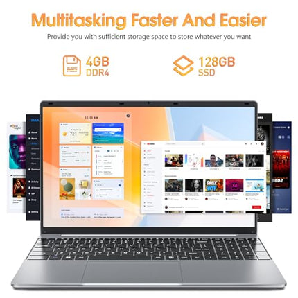 SGIN Laptop 15.6 Inch, 4GB DDR4 128GB SSD Laptops Computer with Intel Celeron Processor, Intel UHD Graphics 600, Mini HDMI, Webcam, 2.4G/5GHz WiFi, 2*USB3.2, Bluetooth5.0, 180° Screen Extension