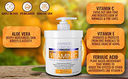 Advanced Clinicals Vitamin C Body Lotion + Potent Vitamin C Serum 2pc Bundle | Face Serum & Body Cream Brightening Skin Care Set & Kits For Wrinkles, Dark Spots, Dry Skin, & Uneven Skin Tone, 2-Pack