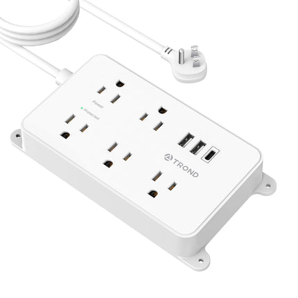 TROND Power Strip with USB, 10ft Extension Cord Surge Protector, 5 Widely Spaced Outlets with 3 USB Ports (1 USB C), ETL Listed, 1300J, Low-Profile Flat Plug, Wall Mountable, White