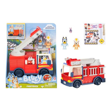 BLUEY Firetruck | Firetruck, Exclusive Firefighter Bingo and Bob Bilby Figures | Raise The Ladder, Spin It Around and Roll Out The Hose | Includes Sticker Sheet