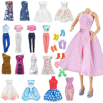 E-TING Lot 15 Items = 5 Sets Fashion Casual Wear Clothes/Outfit with 10 Pair Shoes for Girl Doll Random Style (Casual Wear Clothes + Short Skirt)