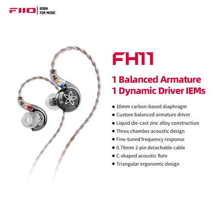 Buy FiiO FH11 HiFi 1DD+1BA Hybrid Driver in-ear IEM Earphone with Detachable 0.78 2Pin Cable in India