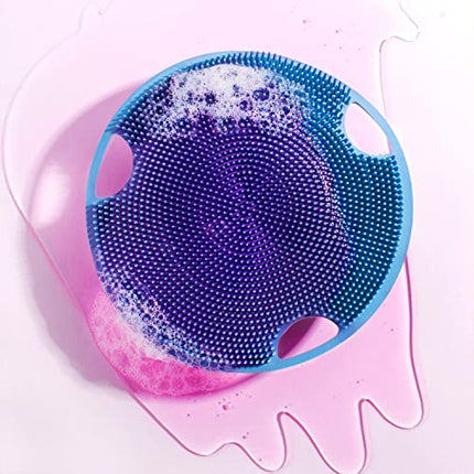 Boie USA Flat Body Scrubber - Soft Silicone-Like Exfoliating Shower Scrubber & Body Cleansing Brush - Stick-to-Wall Loofah Replacement - Antimicrobial Body Exfoliator for All Skin Types - Pink