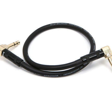 Monoprice 1/4-Inch TRS Male to 1/4-Inch TRS Male Guitar Pedal Patch Cable - 8 Inch - Black, Right Angle Connectors - Premier Series