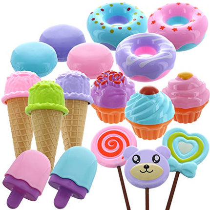 GIFTEXPRESS 17 PCS Pretend Play Food Dessert Set, Sweet Treats Assortment, Toy Donuts, Cupcakes, Ice Cream, Candy Bars, Assorted Dessert Toys for Kids, Valentine Toy Set