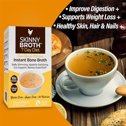 Skinny Broth 7-Day Plan, Instant Bone Broth, Chicken Broth, Bone Broth Protein Powder, Supports Weight Management, Promotes Better Digestion, Bone and Joint Health, 7 Day Plan, 7 Count