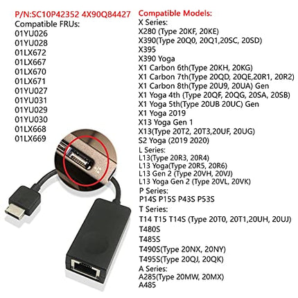 buy GinTai Ethernet dongle RJ45 Adapter Cable 4X90Q84427 for Lenovo Thinkpad X280,X390,X390 Yoga,X395,X1 in india