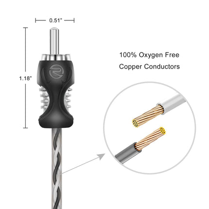 RECOIL RCI612 100% Oxygen Free Copper 12ft 6-Channel RCA Audio Cable, Twisted Pair with Noise Reduction