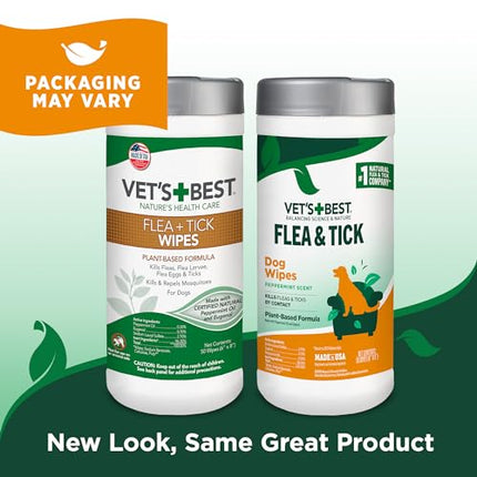 Vet's Best Flea and Tick Wipes for Dogs and Cats - Flea Treatment for Cats and Dogs - Plant-Based Formula - Certified Natural Oils - 50 Count