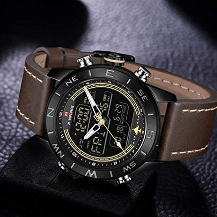 NAVIFORCE Digital Watch Men Waterproof Leather Strap Waches for Men Sport Military Multi-Function Wristwatch