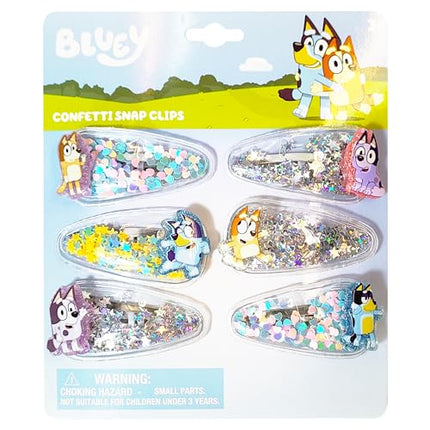 Bluey Hair Accessories For Girls, 6pc Bluey Cute Hair Clips For Girls with Favorite Bluey Character Charms, Magical Confetti Hair Clips Bluey Costume, Toddler Hair Clips Bluey Toys, Ages 3+