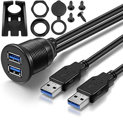 ICESPRING 2 Ports USB 3.0 Extension Cable, Flush Mount Car Truck Boat Motorcycle Dashboard Panel Adapter-3 Feet