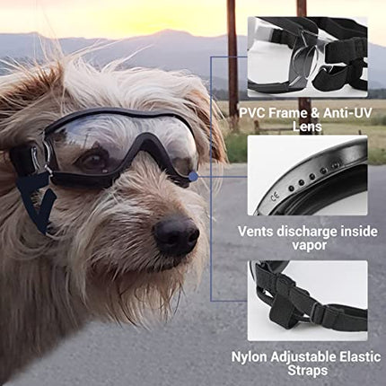 NAMSAN Dog Sunglasses Medium to Large Dog UV Transparent Goggles Windproof Anti-Dust Snowproof Pet Glasses with Elastic Straps, Clear